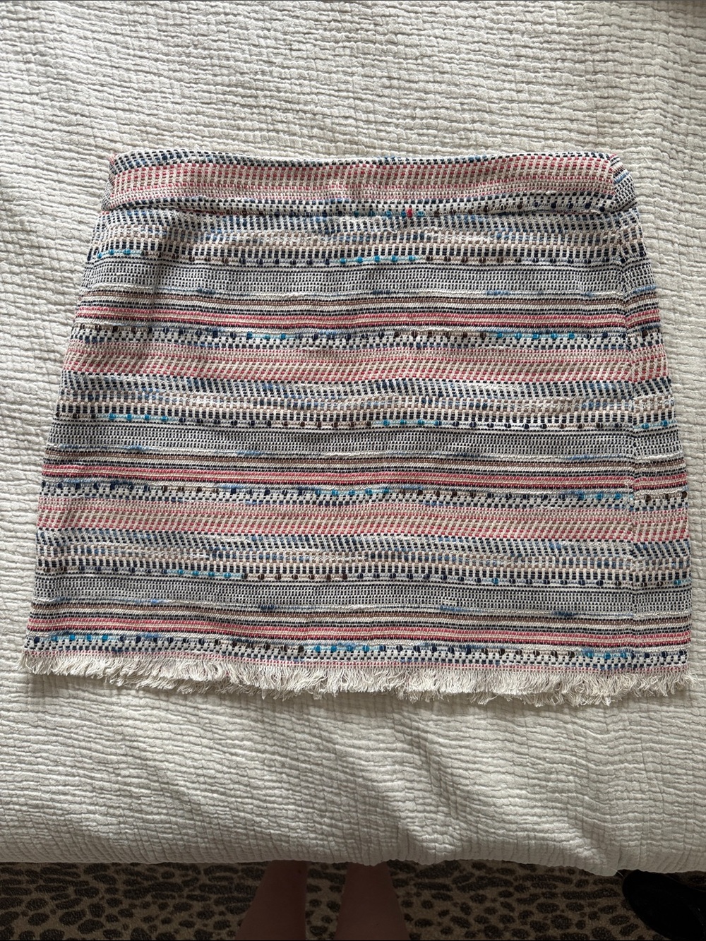 LOFT Knit Fringe Hem Mini Skirt in Cream, Pink & Blue